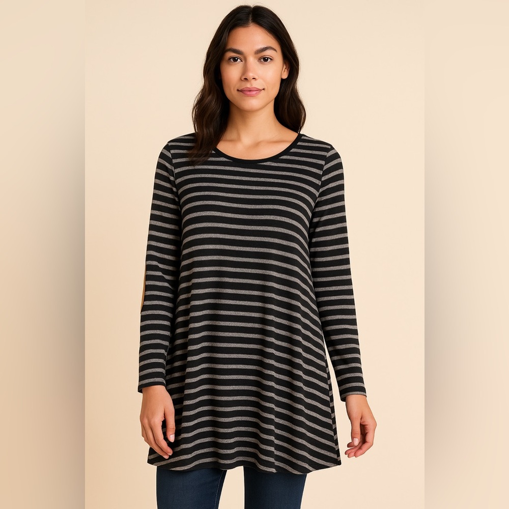 12PM by Mon Ami Striped Long Sleeve Striped Elbow Pad Top